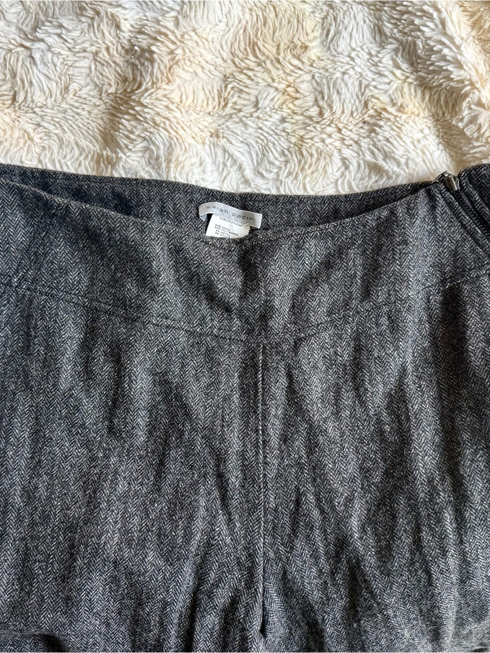Sarah Pacini Cuffed Wide Leg Herringbone Gray Wool Blend Size 1 (4-6).